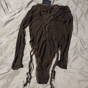 Frederick's of Hollywood Women's Lola Lee Sheer Mesh Long Sleeve  Teddy